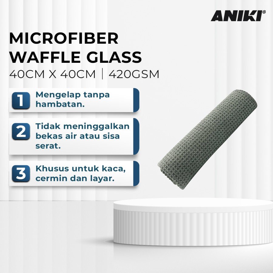 ANIKI Glass Waffle Cleaning Microfiber 420GSM 40x40cm - Kain Lap Kaca Cermin