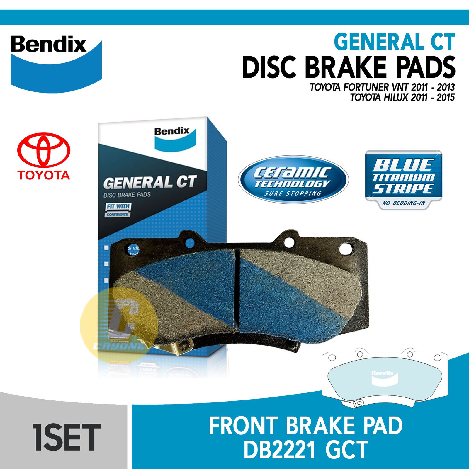 BENDIX Brake Pad Kampas Rem depan TOYOTA FORTUNER VNT HILUX GCT DB2221