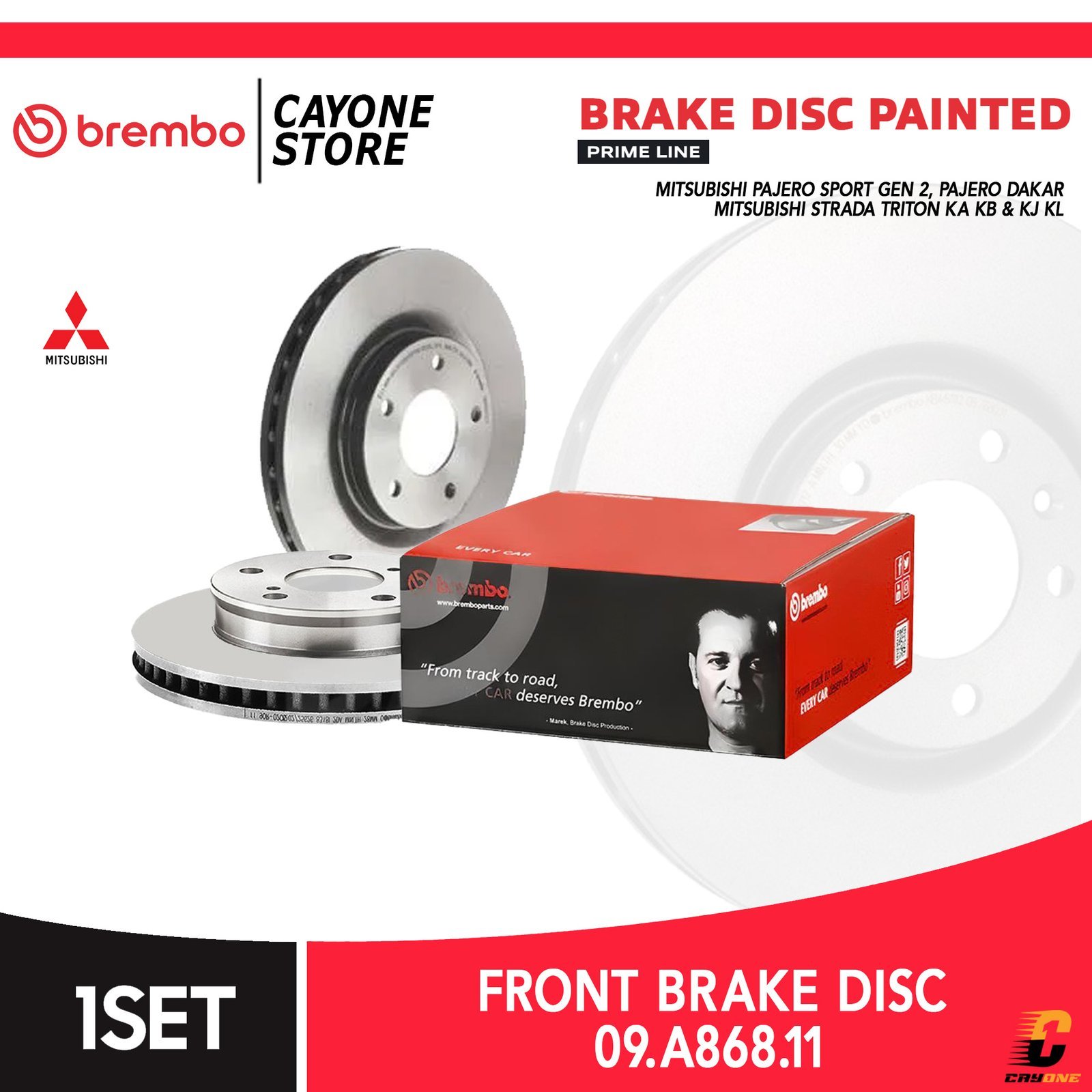 BREMBO Prime Brake Disc Kampas Rem depan MITSUBISHI PAJERO SPORT STRADA TRITON 09 A868 11 / 09.A868.11