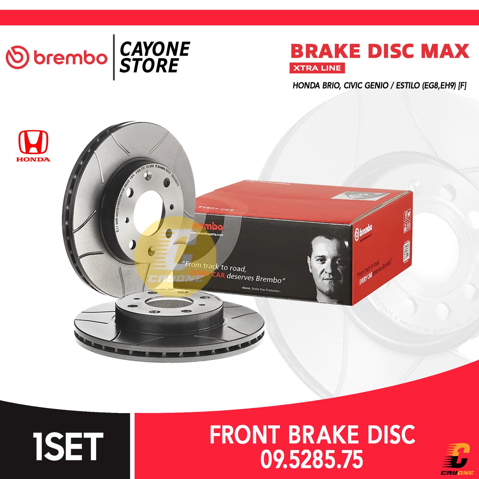 BREMBO Max Brake Disc Kampas Rem depan HONDA BRIO CIVIC GENIO ESTILO EG8 EH9 09 5285 75 / 09.5285.75