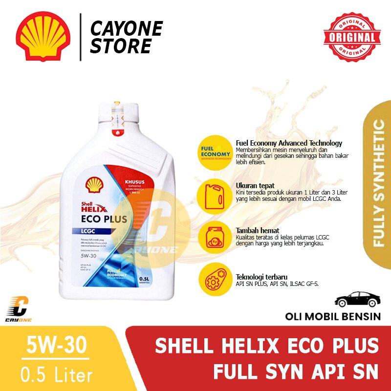 SHELL Oli Mobil Helix Eco Plus Full Synthetic 5W-30 API SN 0.5 L