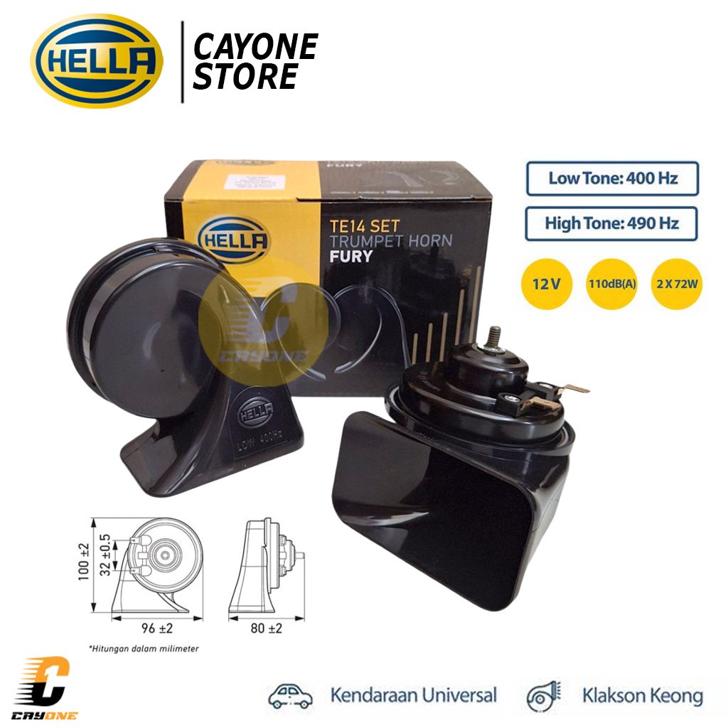 HELLA Klakson Keong TE14 Fury Trumpet Horn Set 400 / 490Hz 12V / 110 dB