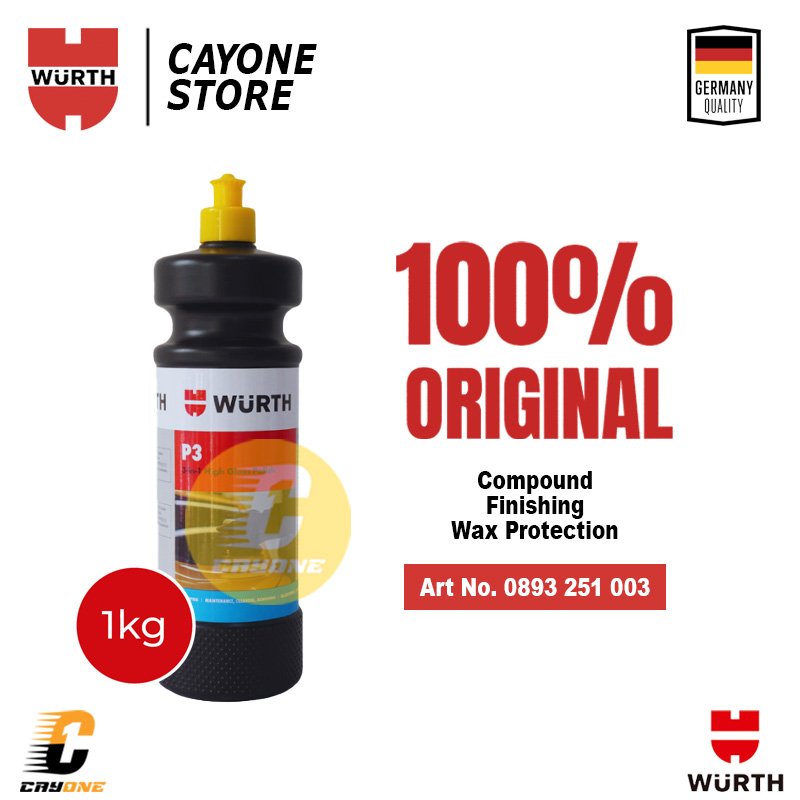 WURTH P3 3 in 1 High Gloss Polish 1000 g - Penghilang Baret dan Proteksi Pengkilap Cat Mobil Motor 1 Kg
