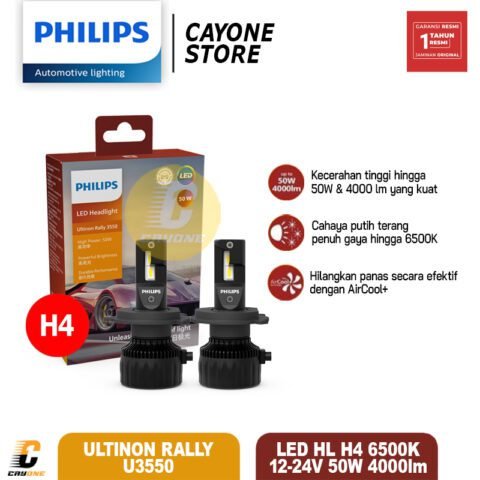 PHILIPS Bohlam Lampu Ultinon Rally 3550 HL LED H4 12V 24V 50W 6500K 2600/4000lm