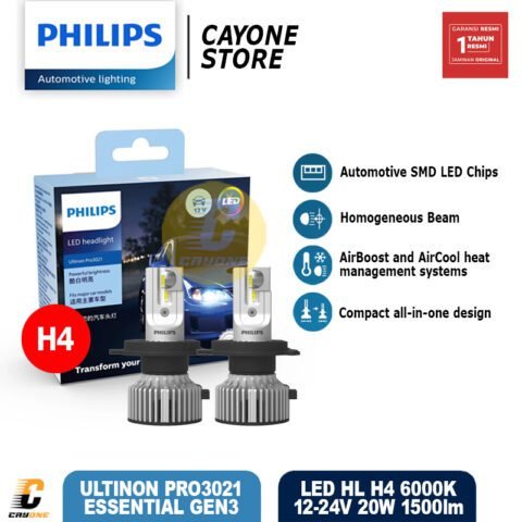 PHILIPS Bohlam Lampu Ultinon Essential Gen3 Pro3021 HL LED H4 12V 24V 20W 6000K 1000/1500lm
