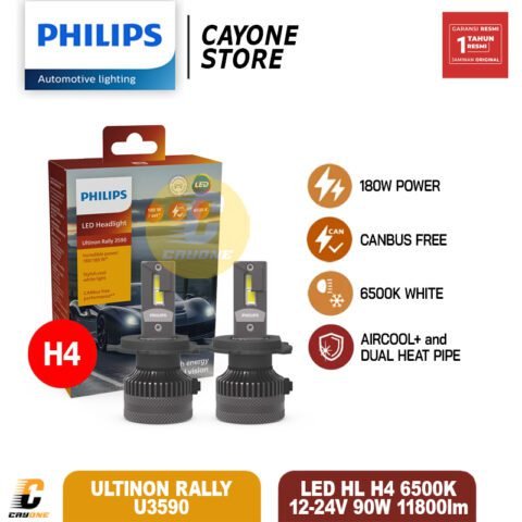 PHILIPS Bohlam Lampu Ultinon Rally 3590 HL LED H4 H19 12V 24V 90W 6500K 8800/11800lm