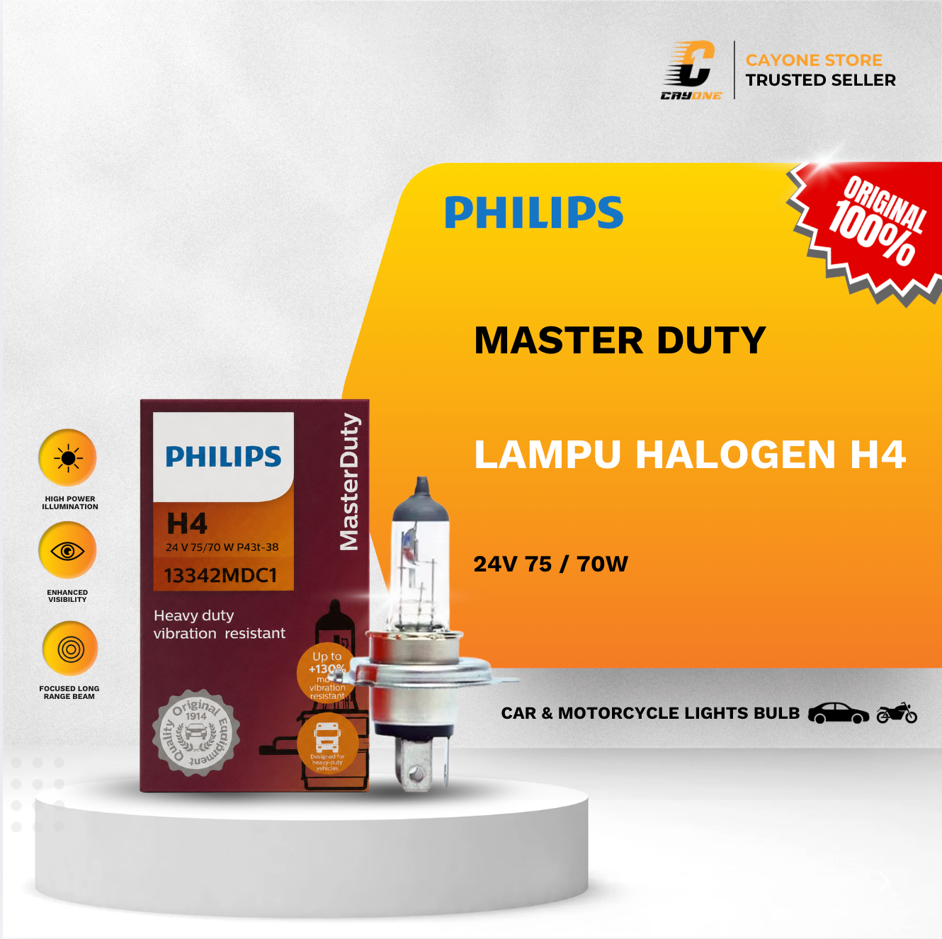 PHILIPS Bohlam Lampu Halogen Mobil H4 P43T 24V 75/70W